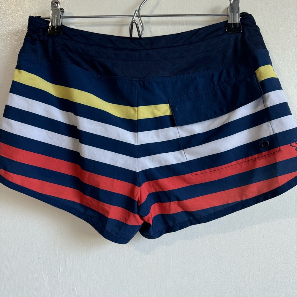 Athletic Blue and Red Striped Shorts with Drawstring